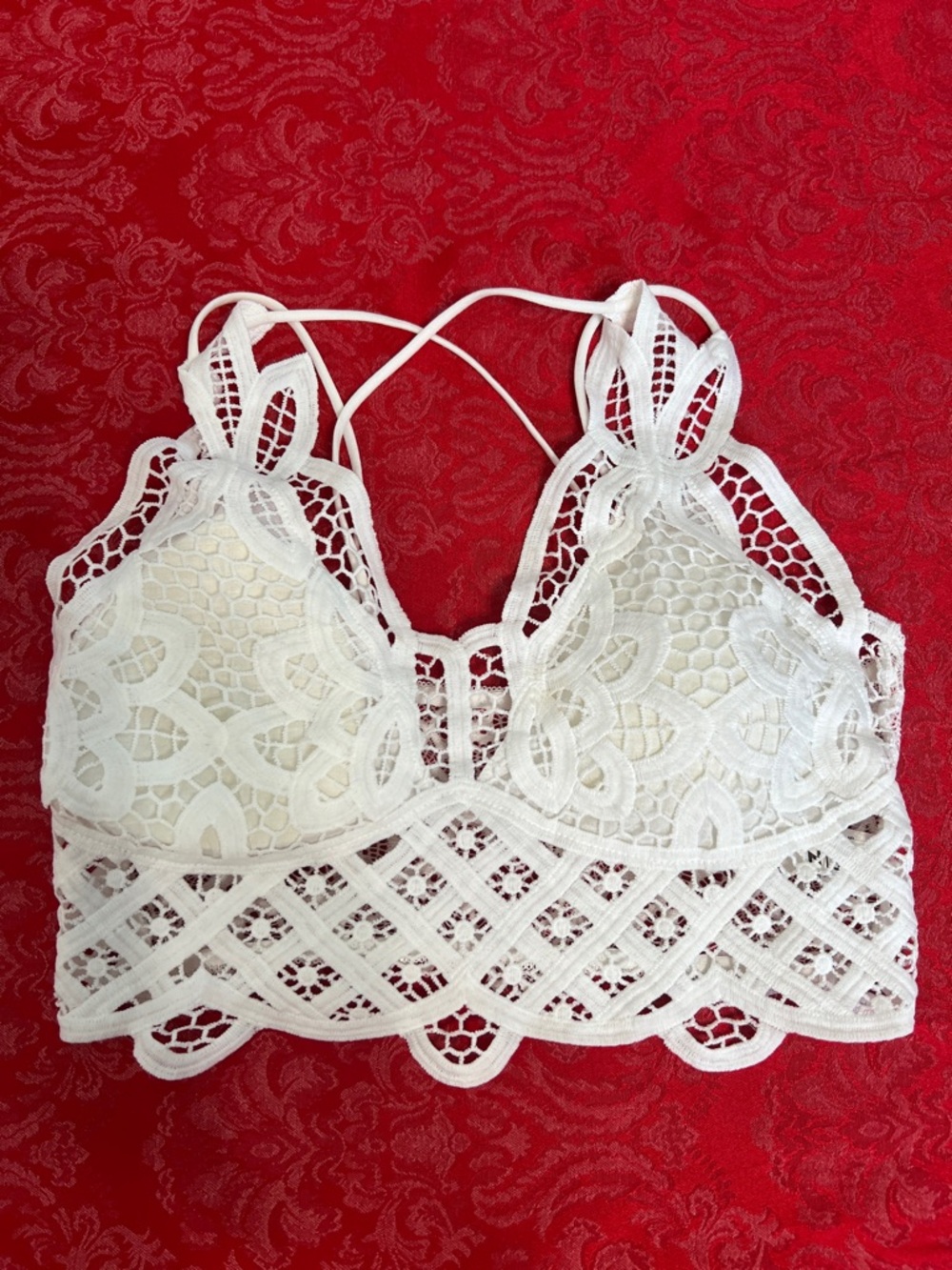 SHEIN White Lace Bralette Women’s Medium Strappy Crochet Style Padded